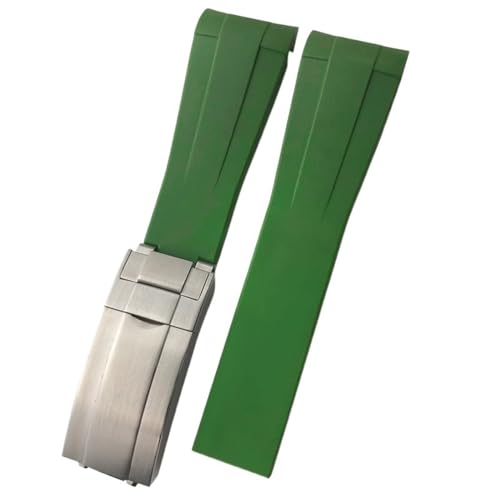 BIK 20 mm 21 mm Gummi-Uhrenarmband mit gebogenem Ende, geeignet für Rolex Submariner GMT Daytona Deep Sea Dweller Explorer 2 Silikon-Uhrenarmband(Green,21mm silver buckle) von BIK