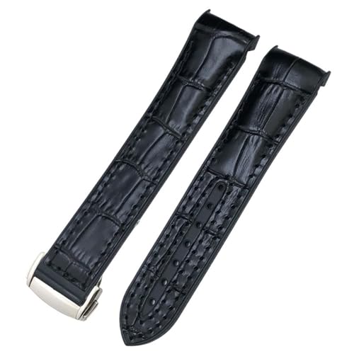 BIK 20 mm 22 mm neues zweifarbiges Armband passend für Omega Planet Ocean Seamaster Gummi-Silikon-Nylon-Leder-Uhrenarmband(Black leather1,20mm) von BIK