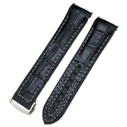 BIK 20 mm 22 mm neues zweifarbiges Armband passend für Omega Planet Ocean Seamaster Gummi-Silikon-Nylon-Leder-Uhrenarmband(Black whtie L1,20mm) von BIK