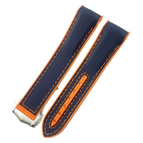 BIK 20 mm 22 mm neues zweifarbiges Armband passend für Omega Planet Ocean Seamaster Gummi-Silikon-Nylon-Leder-Uhrenarmband(Blue org N2,20mm) von BIK