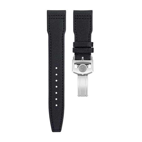 BIK 20 mm bis 22 mm Nylon-Canvas-Leder-Uhrenarmbänder für IWC SPITFIRE MARK 18 Portugieser Portofino Pilot IW3777 Armband(Black SILVER buckle B,20MM) von BIK