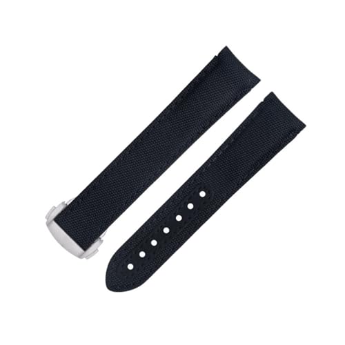 BIK 20 mm schwarze Linie hochdichtes Nylon-Rindsleder-Uhrenarmband für Omega AT150 Seamaster 300 Planet Ocean De Ville Speedmaster Uhrenarmband mit gebogenem Ende(Blue 2) von BIK