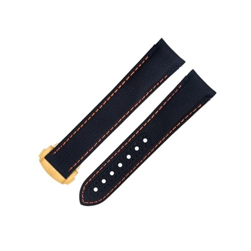 BIK 20 mm schwarze orangefarbene Linie hochdichtes Nylon-Rindsleder-Uhrenarmband für Omega AT150 Seamaster 300 Planet Ocean De Ville Speedmaster Uhrenarmband mit gebogenem Ende(Blue 3) von BIK