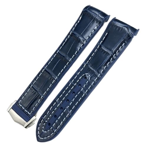 BIK 22 mm, 21 mm, 20 mm, neues Nylongewebe, Rindsleder-Verbundgummi-Uhrenarmband, passend für Omega Seamaster 300 Planet Ocean 600 Uhrenarmband(Blu white pointed,21mm) von BIK