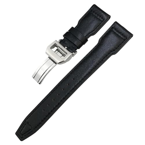 BIK Dickes Echtleder-Kalbsleder-Uhrenarmband 21 mm 22 mm für IWC Big PILOT Spitfire IW5009 IW3777. Nieten-Rindsleder-Uhrenarmband(Black black plain2-01,21mm) von BIK