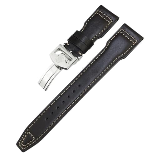 BIK Dickes echtes Leder Kalbsleder Armband 20mm 21mm 22mm für IWC Big PILOT Spitfire IW5009 IW3777 Nieten Rindsleder Uhrenarmband Werkzeug(Brown white 1,21mm) von BIK