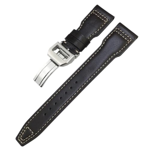 BIK Dickes echtes Leder Kalbsleder Armband 20mm 21mm 22mm für IWC Big PILOT Spitfire IW5009 IW3777 Nieten Rindsleder Uhrenarmband Werkzeug(Brown white 2,20mm) von BIK