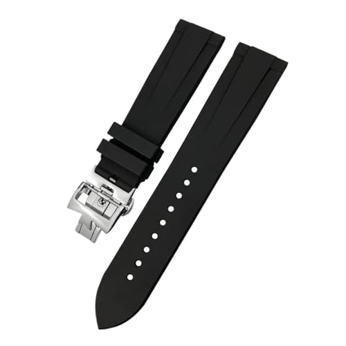 BIK FKM-Armband 19 mm 20 mm 21 mm 22 mm für Vacheron Constantin, buntes weiches Fluorkautschuk-Uhrenarmband mit Schmetterlingsverschluss(Black silver,22mm) von BIK