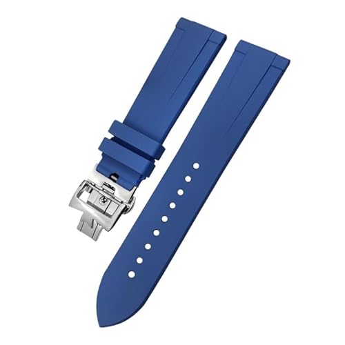 BIK FKM-Armband 19 mm 20 mm 21 mm 22 mm für Vacheron Constantin, buntes weiches Fluorkautschuk-Uhrenarmband mit Schmetterlingsverschluss(Blue silver,19mm) von BIK