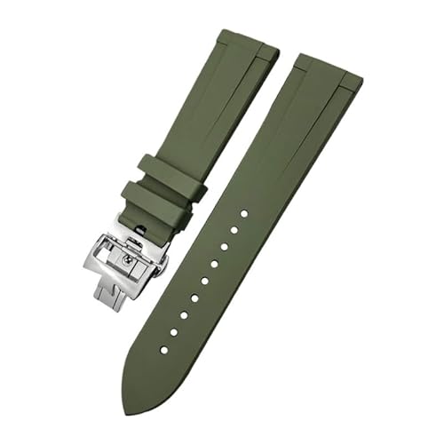 BIK FKM-Armband 19 mm 20 mm 21 mm 22 mm für Vacheron Constantin, buntes weiches Fluorkautschuk-Uhrenarmband mit Schmetterlingsverschluss(Green silver,21mm) von BIK