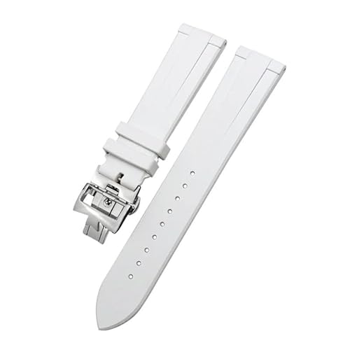 BIK FKM-Armband 19 mm 20 mm 21 mm 22 mm für Vacheron Constantin, buntes weiches Fluorkautschuk-Uhrenarmband mit Schmetterlingsverschluss(White silver,21mm) von BIK