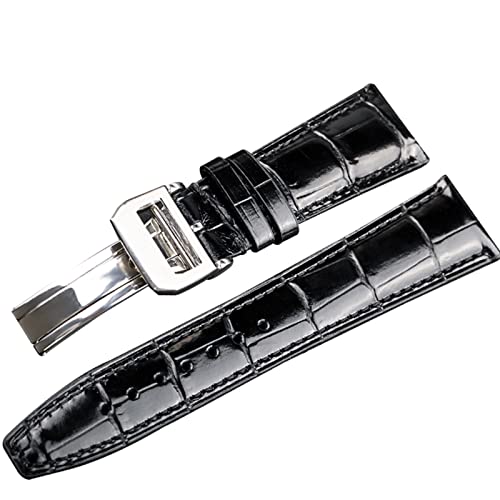 BIK Für Iwc Portugues Pilot echtes Leder Uhren Armband Accessoire 22mm Krokodil Getreide Watchbänder(Black) von BIK