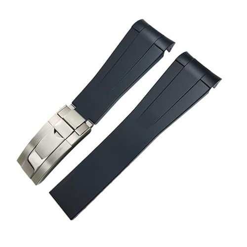 BIK Gebogenes Ende 21 mm 20 mm Silikonkautschuk-Uhrenarmband Tanne für Rolex Daytona Green Submariner GMT Explorer Uhrenarmband(Black) von BIK