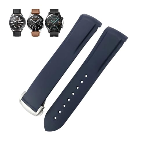 BIK Gummi-Uhrenarmband, 22 mm, 20 mm, gebogenes Ende, Silikonarmband, passend für Omega x Uhr, Seamaster, Speedmaster AT150 De Ville, Stoff-Uhrenarmband(Blue silver,22mm) von BIK