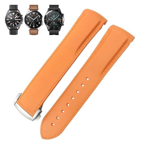 BIK Gummi-Uhrenarmband, 22 mm, 20 mm, gebogenes Ende, Silikonarmband, passend für Omega x Uhr, Seamaster, Speedmaster AT150 De Ville, Stoff-Uhrenarmband(Orange orange silver,20mm) von BIK
