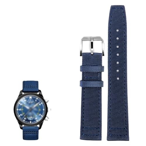 BIK Hochdichtes Nylon-Armband für IWC IW377724 IW371614 Uhrenarmband 20 mm 21 mm 22 mm Armband Schwarz Armygreen Blue Canvas Handgelenkgürtel(Blue pin silver,20mm) von BIK