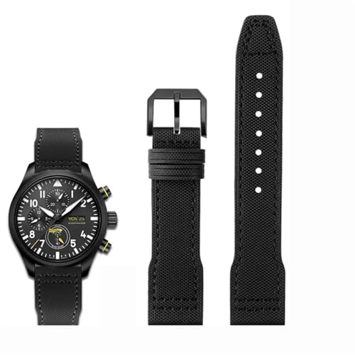 BIK Hochdichtes Nylon-Rindsleder für IWC Mark Pilot Prince Bertolo Portugal Faltschließe-Uhrenarmband 20 21 mm Herrenarmband Nylon-Rindsleder-Uhrenarmband(Black line BK Pin,21mm) von BIK