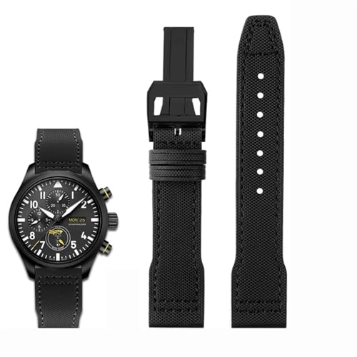 BIK Hochdichtes Nylon-Rindsleder für IWC Mark Pilot Prince Bertolo Portugal Faltschließe-Uhrenarmband 20 21 mm Herrenarmband Nylon-Rindsleder-Uhrenarmband(Black line black,21mm) von BIK