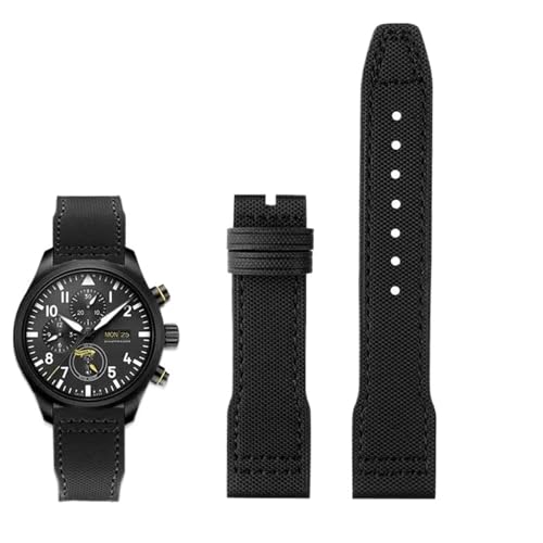 BIK Hochdichtes Nylon-Rindsleder für IWC Mark Pilot Prince Bertolo Portugal Faltschließe-Uhrenarmband 20 21 mm Herrenarmband Nylon-Rindsleder-Uhrenarmband(Black line no,22mm) von BIK