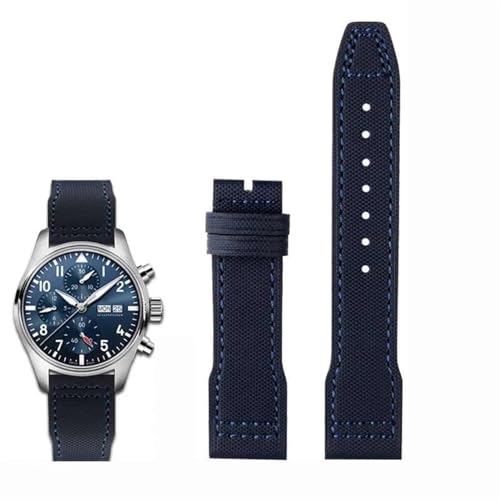 BIK Hochdichtes Nylon-Rindsleder für IWC Mark Pilot Prince Bertolo Portugal Faltschließe-Uhrenarmband 20 21 mm Herrenarmband Nylon-Rindsleder-Uhrenarmband(Blue line 01 no,20mm) von BIK