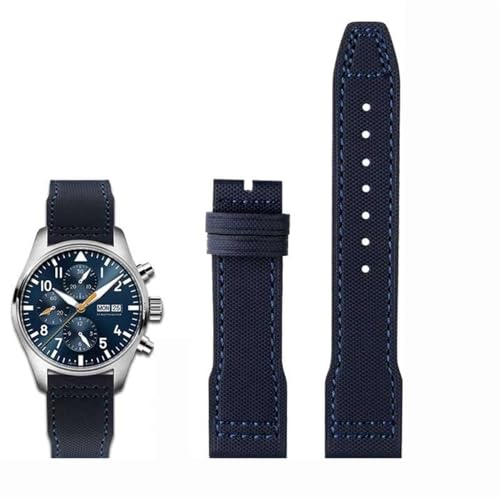 BIK Hochdichtes Nylon-Rindsleder für IWC Mark Pilot Prince Bertolo Portugal Faltschließe-Uhrenarmband 20 21 mm Herrenarmband Nylon-Rindsleder-Uhrenarmband(Blue line 02 no,21mm) von BIK