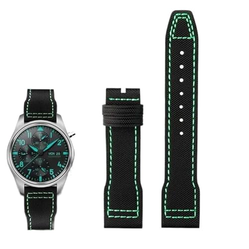 BIK Hochdichtes Nylon-Rindsleder für IWC Mark Pilot Prince Bertolo Portugal Faltschließe-Uhrenarmband 20 21 mm Herrenarmband Nylon-Rindsleder-Uhrenarmband(Green line no buckle,22mm) von BIK