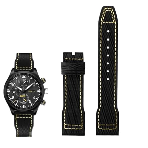 BIK Hochdichtes Nylon-Rindsleder für IWC Mark Pilot Prince Bertolo Portugal Faltschließe-Uhrenarmband 20 21 mm Herrenarmband Nylon-Rindsleder-Uhrenarmband(Yellow line no,20mm) von BIK