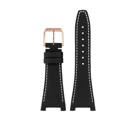 BIK Hochdichtes Nylon-Uhrenarmband für IWC Ingenieur Family IW500501 IW378507. Armband mit konkaver Schnittstelle. Wasserdichte Uhrenarmbänder aus Rindsleder(Black white-rose) von BIK