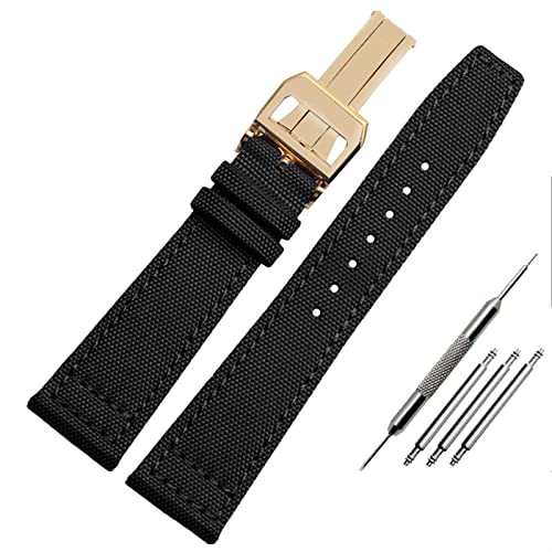 BIK Nylon Watch Band Für Iwc Portugiesisch-Pilot-Serie 20mm 21mm 22mm Armbanduhr Band Leinwand Armband Blaues Blaugrün Uhrengurt(B-black-gold,20mm) von BIK