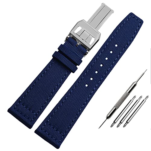 BIK Nylon Watch Band Für Iwc Portugiesisch-Pilot-Serie 20mm 21mm 22mm Armbanduhr Band Leinwand Armband Blaues Blaugrün Uhrengurt(B-blue-silver,22mm) von BIK