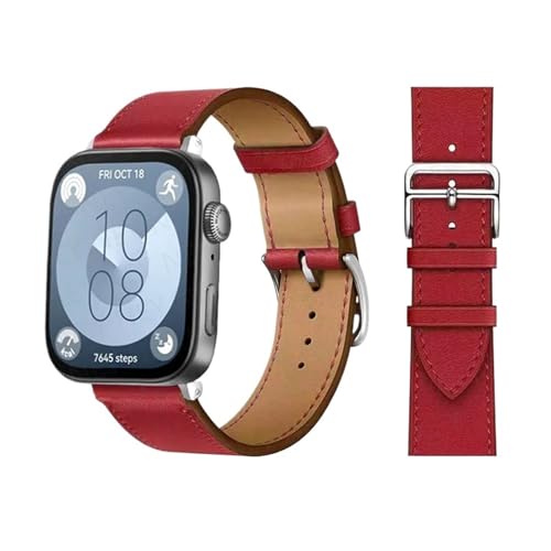 BIK Retro -Loop für Huawei Uhr Uhr Fit 3 Riemen Italienische Kuhlatten -Lederarmband Armband Schnelle Ersatzgürtel Correa Watchbänder für Huawei Fit 3 Fit 2 Uhrenband(Red 03,Fit 3) von BIK