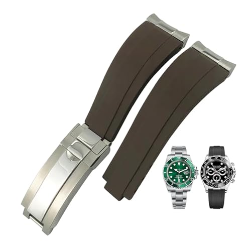 BIK Uhrenarmband aus Gummi mit Stahlkopfnarbung, passend für Rolex Submariner-Armband SUB GMT Ditongna-Uhrenarmband 20 mm(Brown,MatteSilver-end) von BIK