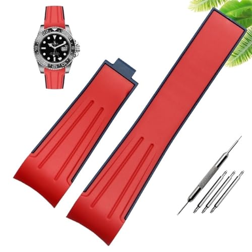 BIK Wasserdichtes Gummi-Silikon-Armband, passend für Herren-Uhrenzubehör mit 20 mm und 22 mm Faltschließe(Red without buckle,20mm) von BIK