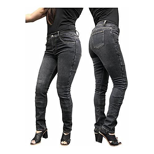 Bikers Gear Australia Damen Grey Motorrad-Jeans Stone Wash, Stretch, Kevlar, mit Abnehmbarer CE1621-1 Rüstung, grau, 40 von Bikers Gear Australia
