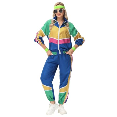 BIKETAFUWY 80er 90er Jahre Outfit Herren Damen Karneval Kostüm Trainingsanzug Retro Anzug Fasching Karneval Anzug Jacke und Hose Faschingskostüme Jogginganzug Assi Anzug Proll Anzug Bad Taste Party von BIKETAFUWY