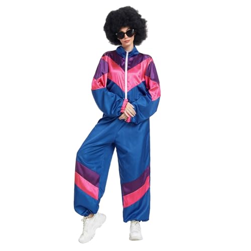 BIKETAFUWY 80er 90er Jahre Outfit Herren Damen Karneval Kostüm Trainingsanzug Retro Anzug Fasching Karneval Anzug Jacke und Hose Faschingskostüme Jogginganzug Assi Anzug Proll Anzug Bad Taste Party von BIKETAFUWY