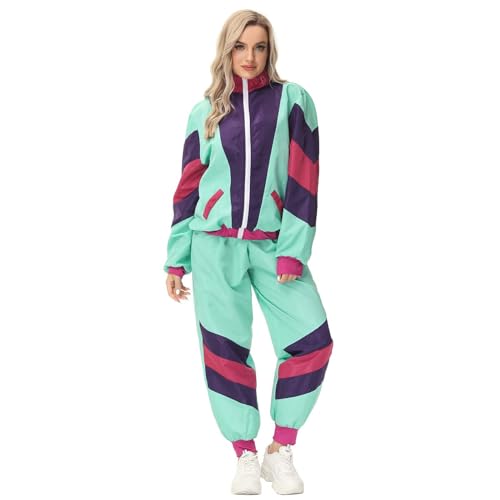 BIKETAFUWY 80er 90er Jahre Outfit Herren Damen Karneval Kostüm Trainingsanzug Retro Anzug Fasching Karneval Anzug Jacke und Hose Faschingskostüme Jogginganzug Assi Anzug Proll Anzug Bad Taste Party von BIKETAFUWY