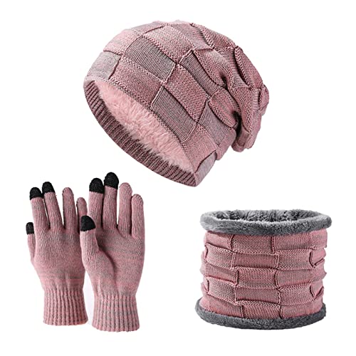 BIKETAFUWY Damen Herren Winter Warm Beanie Mütze Touchscreen Handschuhe und Lange Schal Set mit Fleecefutter Wintermütze Winterschal Winterhandschuhe 3 in 1 Set von BIKETAFUWY