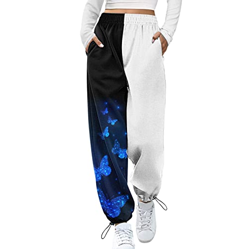 BIKETAFUWY Damen Jogginghose mit Schmetterlings-Print Frauen Sporthose Trendy Elastic Jogger Pant Leichte Bequeme Baggy Workout Sweatpants Loungehose mit Taschen von BIKETAFUWY