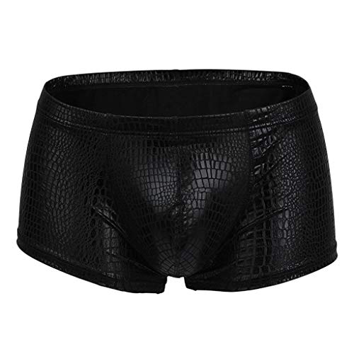 BIKETAFUWY Herren Boxershorts Leder Netz Schwarz Unterhose Latex Kurze Hose Lack- Optik Lackoptik Pants Badeshort Bade Hose Trunks, Panty, Gogo Club Swinger Kleidung von BIKETAFUWY