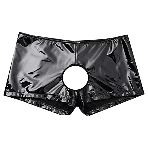 BIKETAFUWY Herren Sexy Boxershorts Unterhose Slip Latex ähnliche Pants Hipster Kunstleder Boxershort mit Latex Lack Leder Optik Schwarz Latex ähnlich Dessous Unterwäsche von BIKETAFUWY