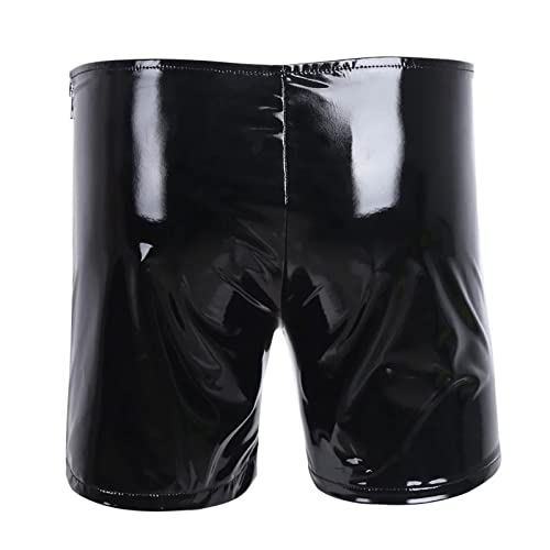 BIKETAFUWY Herren Sexy Boxershorts Unterhose Slip Latex ähnliche Pants Hipster Kunstleder Boxershort mit Latex Lack Optik Schwarz Latex ähnlich Dessous Unterwäsche von BIKETAFUWY