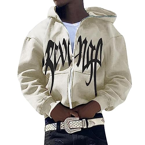 BIKETAFUWY Herren Y2K Jacke Zip Up Hoodies Sterne Motiv Graphics Harajuku für Paare Sweatshirt Vintage Kapuzenjacke Unisex Locker Sweatjacke mit Kapuze 90er E-Girl Top Veste Homme mi Saison von BIKETAFUWY