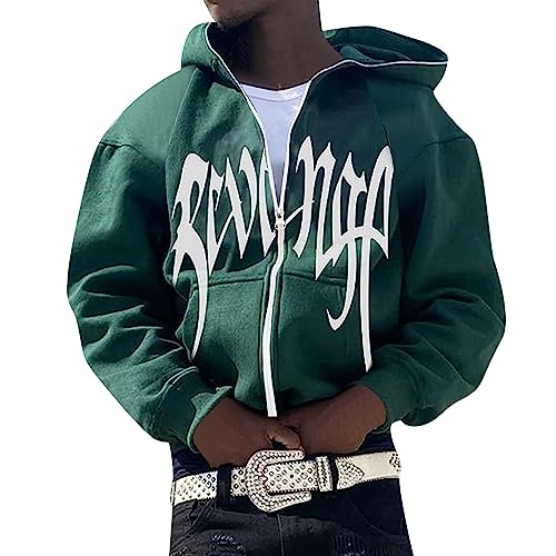 BIKETAFUWY Herren Y2K Jacke Zip Up Hoodies Sterne Motiv Graphics Harajuku für Paare Sweatshirt Vintage Kapuzenjacke Unisex Locker Sweatjacke mit Kapuze 90er E-Girl Top Veste Homme mi Saison von BIKETAFUWY