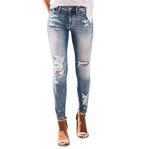 BIKETAFUWY High Waist Jeanshosen für Damen Jeans Hose mit Löchern Stretch Jeans Hosen Schmale Denim Hosen Knopf Freizeithose Zerrissene Jeans Tasche Jeanshose von BIKETAFUWY