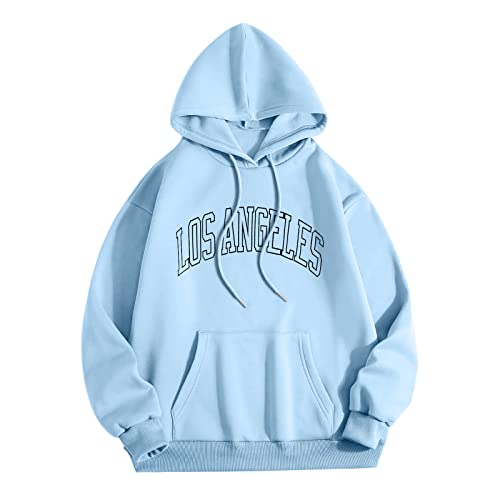 BIKETAFUWY Kapuzenpullover Damen LOS Angeles Sweatshirt Oversize Langarmshirt Oberteile Teenager Mädchen Lose Fleece Futter Hoodie Pullover Sweatjacke mit Kapuze Hooded Pulli Outwear Winter von BIKETAFUWY