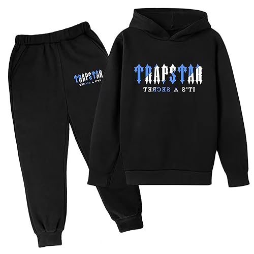 BIKETAFUWY Kinder Jogginganzug Trainingsanzug Sportanzug Trapstar Aufdruck Unisex Jogging Anzug Set 2 Piece Hoodie Sporthose Einfarbig Kapuzenpullover Trapstar Anzug Jungen Mädchen Jogginghose von BIKETAFUWY