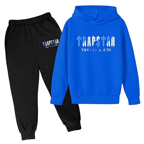 BIKETAFUWY Kinder Jogginganzug Trainingsanzug Sportanzug Trapstar Aufdruck Unisex Jogging Anzug Set 2 Piece Hoodie Sporthose Einfarbig Kapuzenpullover Trapstar Anzug Jungen Mädchen Jogginghose von BIKETAFUWY