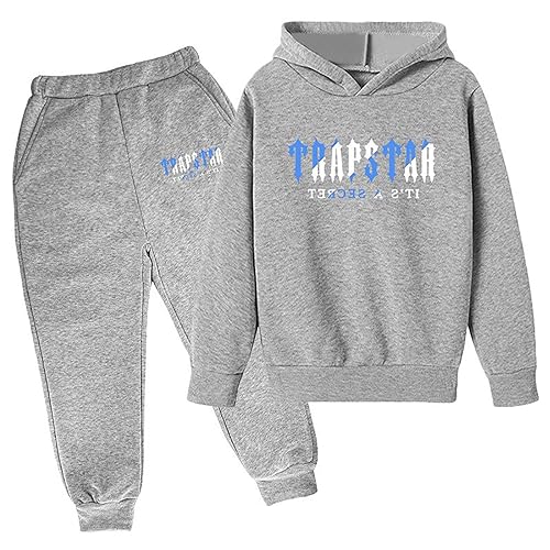 BIKETAFUWY Kinder Jogginganzug Trainingsanzug Sportanzug Trapstar Aufdruck Unisex Jogging Anzug Set 2 Piece Hoodie Sporthose Einfarbig Kapuzenpullover Trapstar Anzug Jungen Mädchen Jogginghose von BIKETAFUWY