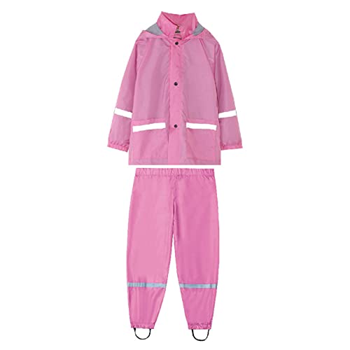 BIKETAFUWY Kinder Regenjacke Mädchen Set Einfarbig Regenjacke Und Hose Set Kinder Regenmäntel Wasserdicht Winddicht Dünne Regenbekleidung mit Kapuze Reflektierende Streifen Kapuzenjacke Outdoor 02 von BIKETAFUWY